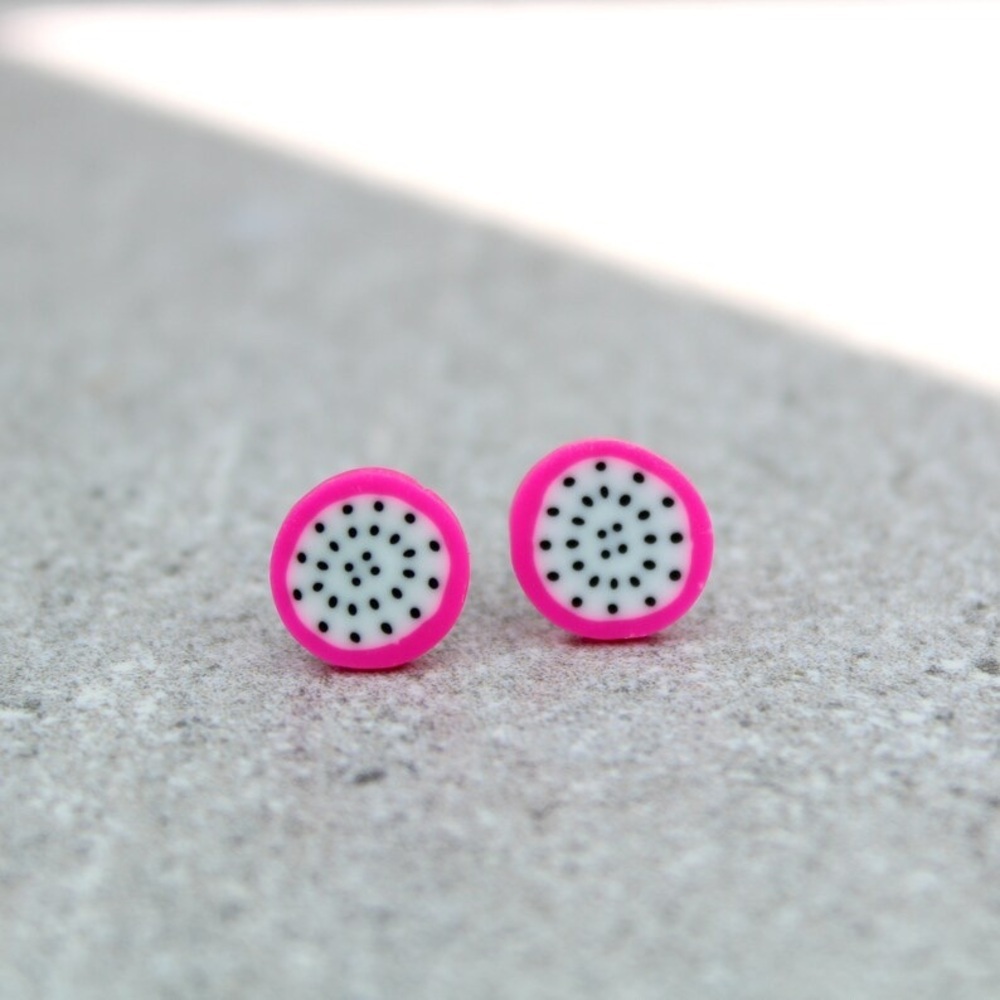 Clay handmade Pink Dragonfruit Stud Earrings
